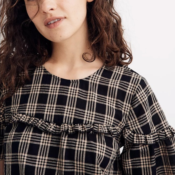 Madewell Ruffle-Yoke Top in Metallic Plaid - Picture 2 of 12